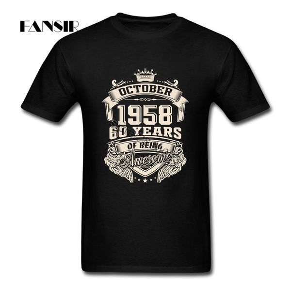 

born in october 1958 60 years of being awesome men t-shirt popular tee shirts white short sleeve custom tee