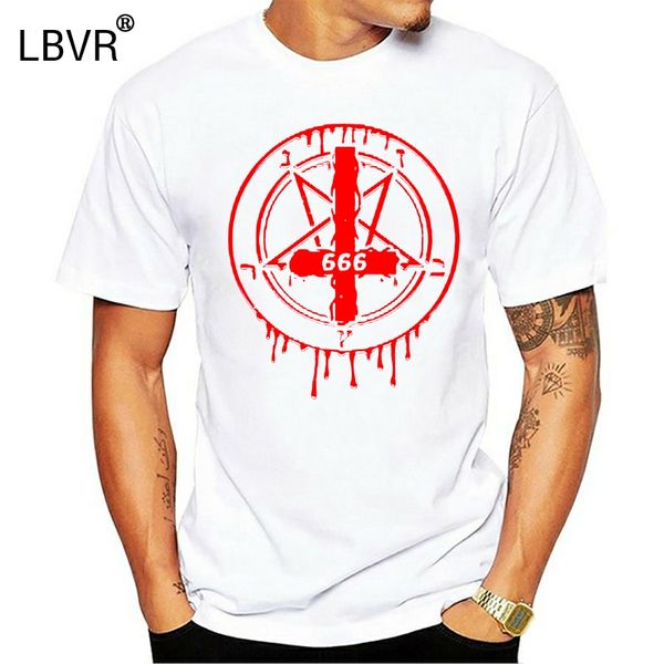 

customize fitted t-shirt man humorous novelty men and women inverted pentagram i satanic 666 print t shirts