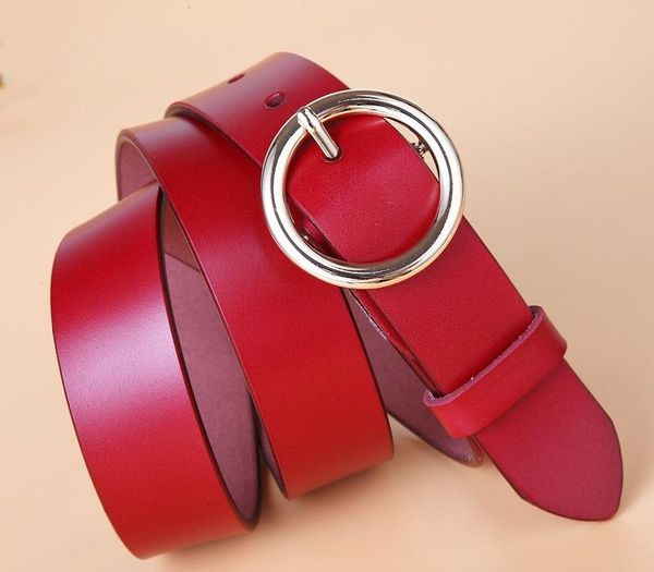 

women 100% genuine leather belt gold round buckle belts for women fashion wide luxury jeans stripes ceinture, Black;brown