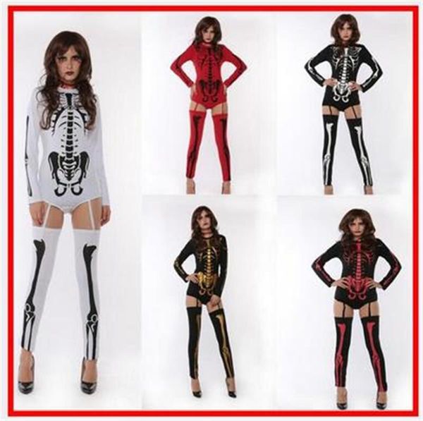 

rompers clothes fashion trend long sleeve skinny jumpsuits designer female night ds stage funny game jumpsuits ladies halloween skull, Black;white