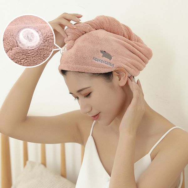 

cartoon women's bathroom super absorbent quick-drying velvet fabric hair towel bath dry cap solid color towel
