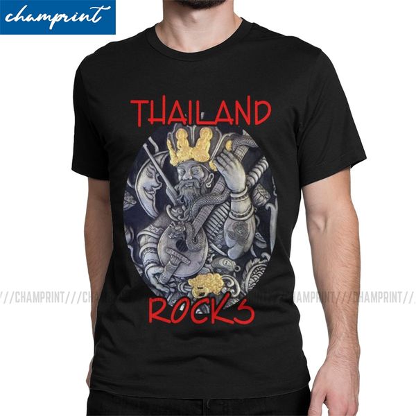 

thailand rocks t shirts men vintage t-shirts samurai guitar bass metal music funny player tees short sleeve present