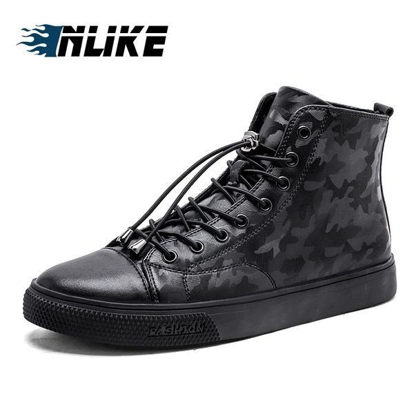 

inlike men boots genuine leather men shoes autumn&spring leather shoes working lace-up board male, Black