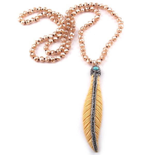 

chains fashion bohemian tribal jewelry beige glass crystal handmake paved leaves necklace, Silver