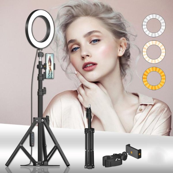 

flash heads 6incj/16cm led fill ring light for pography live streaming youtube video with tripod head phone holder 68cm stand