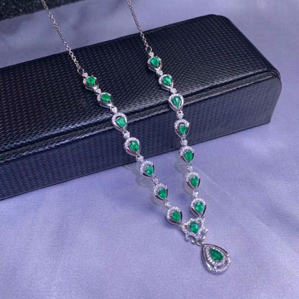 

meibapj]colombian natural emerald gemstone pendant necklace with certificate 925 pure silver fine wedding jewelry for women