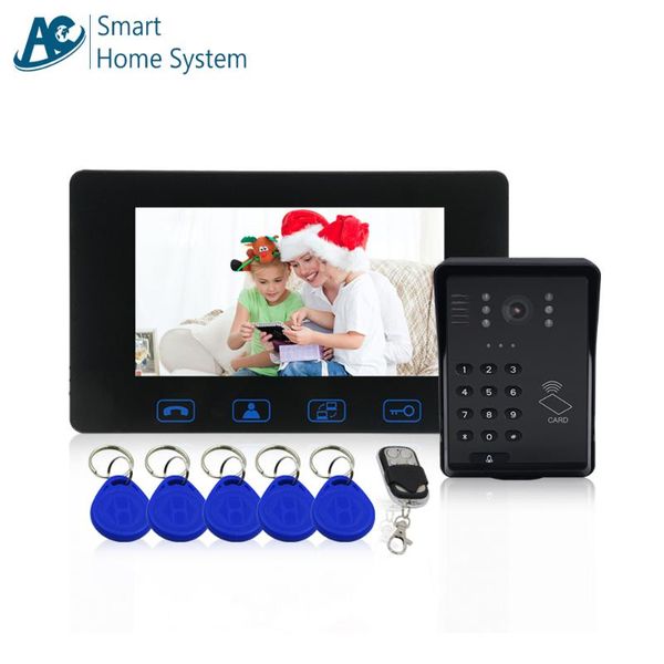 

high definition 7 inch screen support password/access card unlock ring doorbell motion sensor wired video door entry system