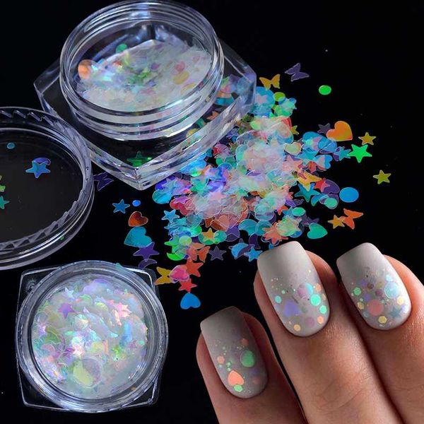

nail glitter holographic ab color mix star round heart flakes mermaid mirror irregular paillette diy sequins art decoration, Silver;gold