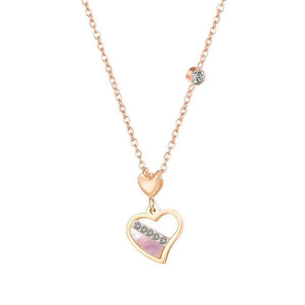 

new stylish pearl shell zircon heart-shaped pendant necklace rose gold color titanium steel jewelry woman gift wholesale, Silver
