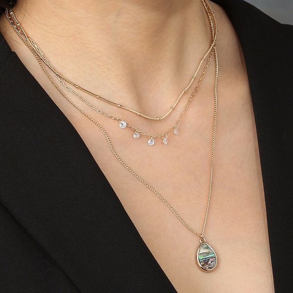 

pendant necklaces fresh design fashion zircon natural abalone shell necklace water drop multi-layered wear for women, Silver