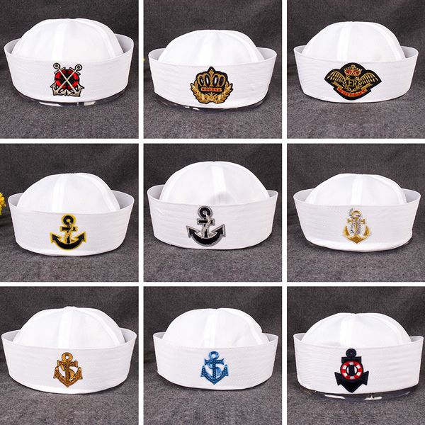

wide brim hats for sailors captain white hat navy marine cap anchor sea boating kids children party cosplay festival, Blue;gray