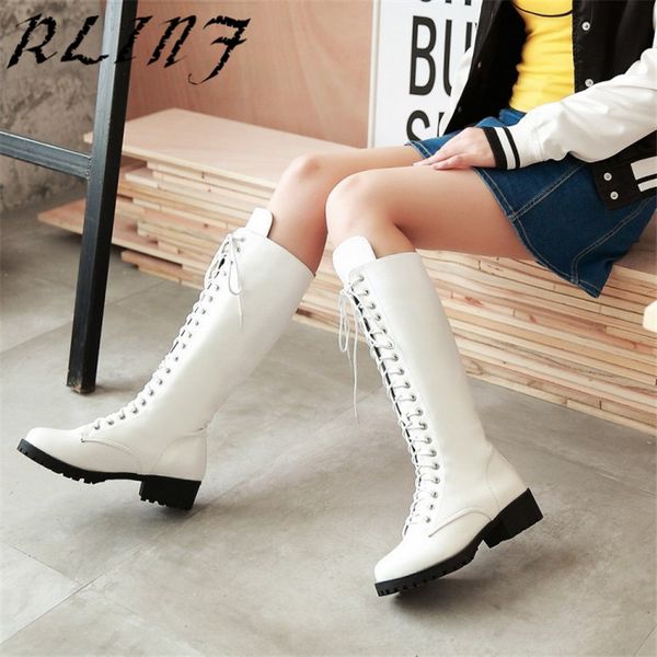 

rlinf plus size genuine boots for women boots in front of the korean version of the round head, Black