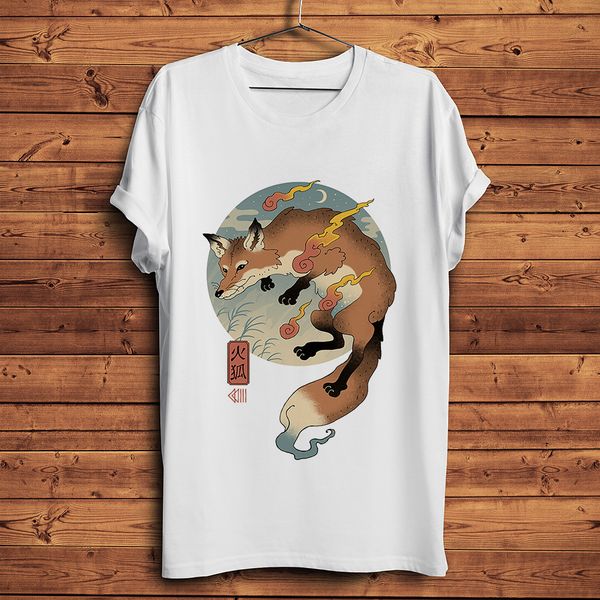 

japan traditional ukiyoe fox funny tshirt men new white short sleeve homme casual t shirt vintage streetwear tee
