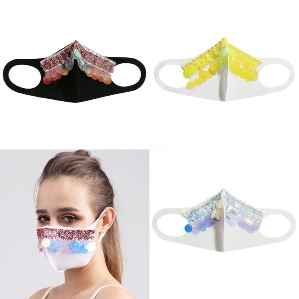 

glitter bling bling sequins mask dustproof wasable windproof mask elastic earloop breatable nigtclub party mask#735#297, Black