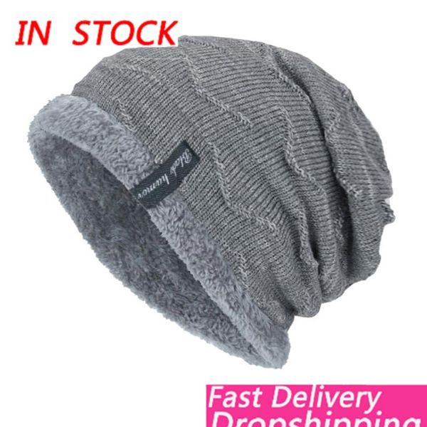 

winter hat men beanies for caps fluffy thick kalpak knit cap hedging head hat beanie cap warm skullies bonnet homme hiver, Blue;gray