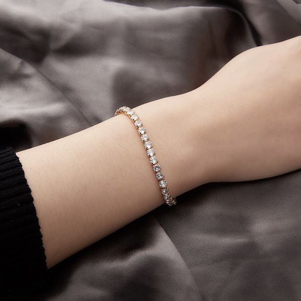 

1pcs copper zircon chain bracelet gold silver color bracelets & bangles for women girl bridal wedding jewelry accessories, Black