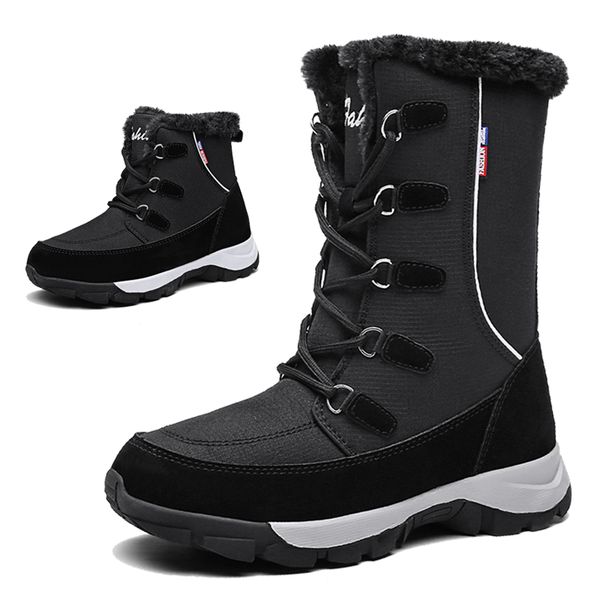 

tkn ankle boots women shoes 2020 winter genuine leather wedges snow boots female lace-up platform fur ladies 1621, Black