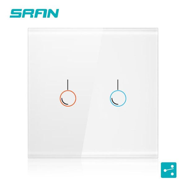 

sran eu wall sensor switch, 110-240v 2000w crystal glass panel with led 2gang 2way touch switch for stairs and interrupted