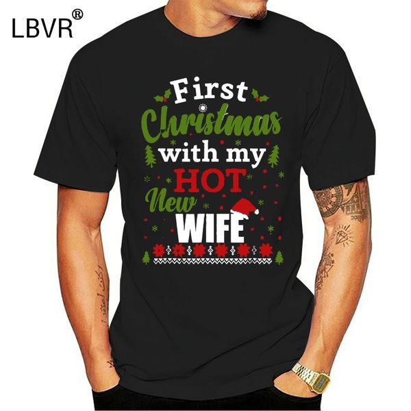 

men funny t shirt fashion tshirt first christmas with my new wife santa's hat christmas tree version women t-shirt