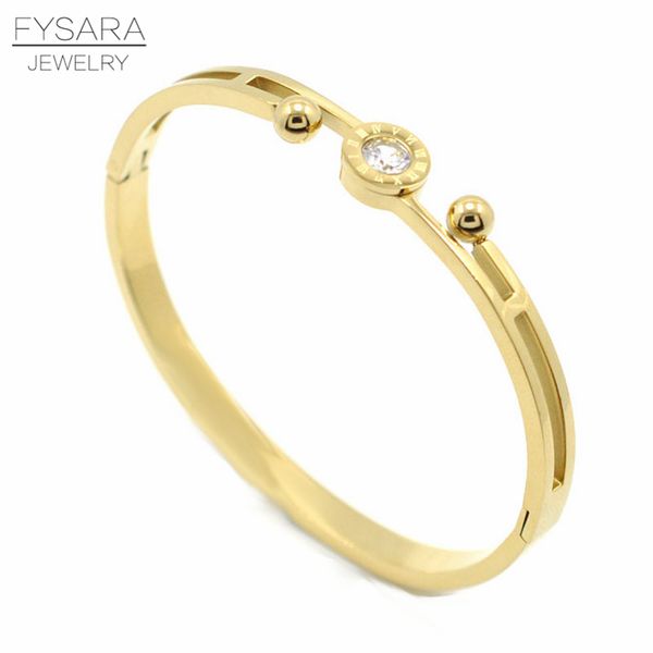 

bangle fysara stainless steel beads bracelets & bangles couple roman numerals crystal cuff female jewelry lover pulseiras, Black