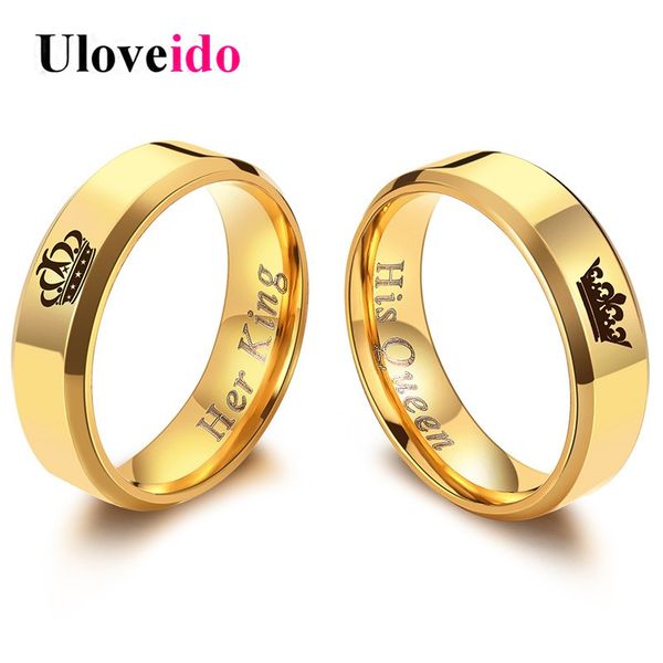 

uloveido обручальные кольца для женщин и мужчин из нержавеющей стали ее король и его королева кольцо цвета золота корона engagement ювелирны, Golden;silver