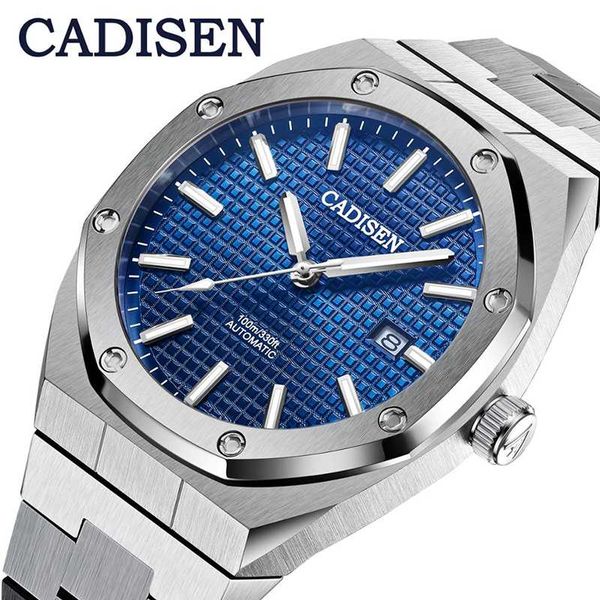 

wristwatches cadisen stainless steel automatic watch men mechanical wristwatch waterproof 100m sports japan nh35a, Slivery;brown