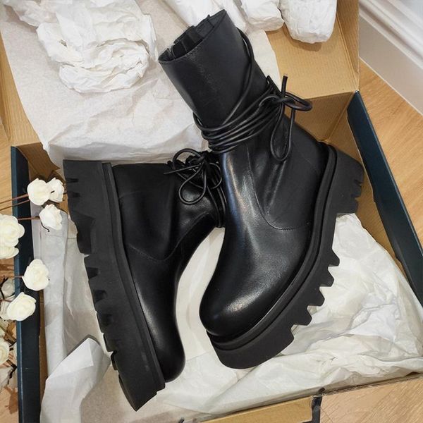 

laamei women platform lace up ankle boots round toe motorcycle patent leather high heel booties gift to wife daughter girlfriend, Black