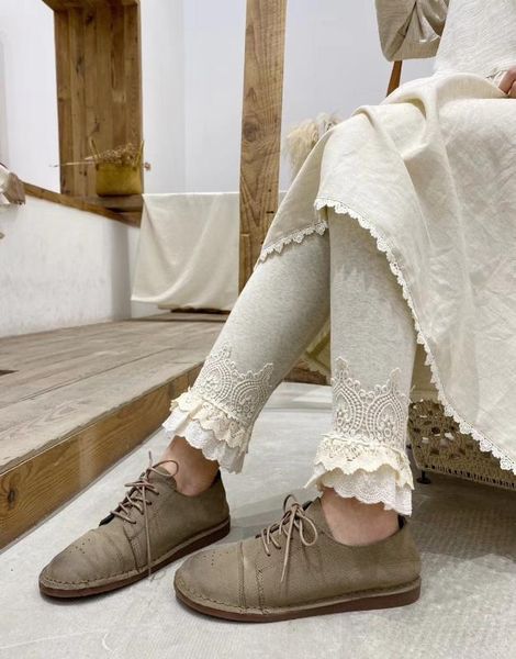 

2020 new autumn all-match elastic waist lace cotton pants mori girl zs, Black;white