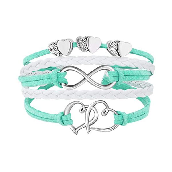 Bracelete de charme de coração duplo infinito tecer pulseiras de couro pulseiras multicamadas jóias de moda de moda e areia