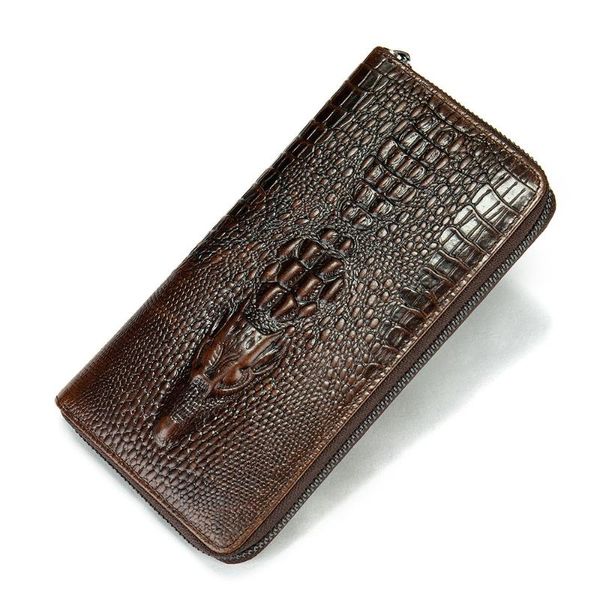 

cowhide leather crocodile pattern men long wallet luxury rfid anti-theft bag purse money holder retro bags 2020, Red;black