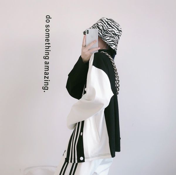 

fashion men women new jacket designer casual outwear for autumn spring black white with leaf pattern three stripes size s-2xl -1, Black;brown