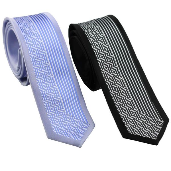 

coachella ties stripe half geometric contrast design necktie skinny tie 6cm silver black and light blue, Blue;purple