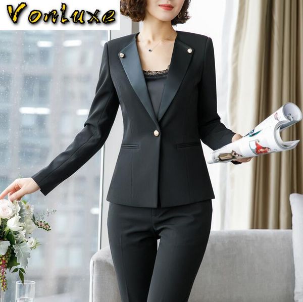 

suits set formal women business work elegant slim suit jacket blazer pants office ladies wear pantsuits plus size, White