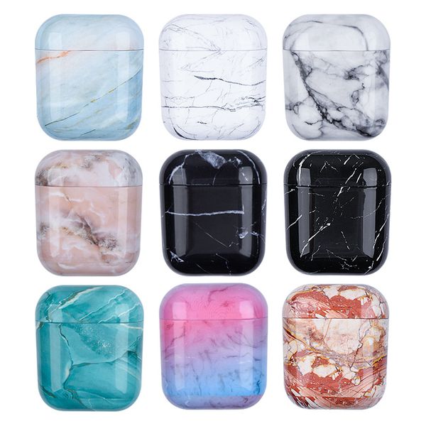 Acessórios para fone de ouvido casos de padrão de mármore para originais Apple Airpods 1 2 Caso Capa Capa Air Pods Shell Manga