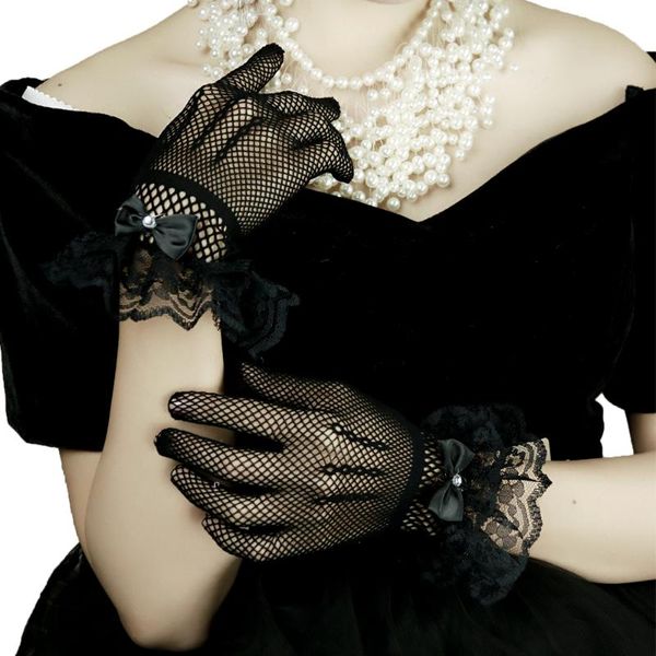 

five fingers gloves fashion ladies lace elegant short courtesy summer dinner parties, Blue;gray
