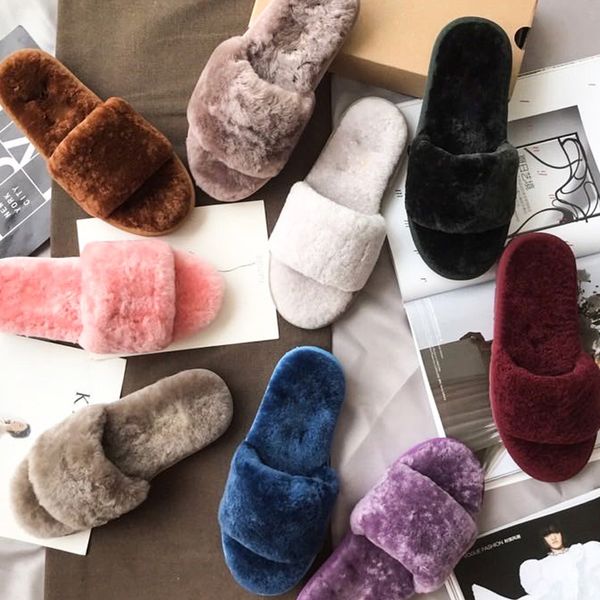 

multiple color chioces women popular fluffy cutenss real wool material winter style indoor wearing fashionable comfer slip, Black