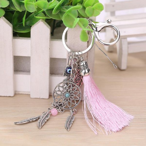 

keychains handmade natural stone keychain dream catcher keyring tassels feather women silver boho jewelry gift for