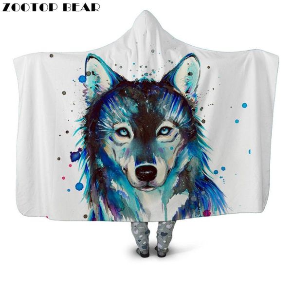 

blue anime hooded blanket 3d print dog animal quilts fashion boho style wearable brand cloak bedding soft fleece blankets
