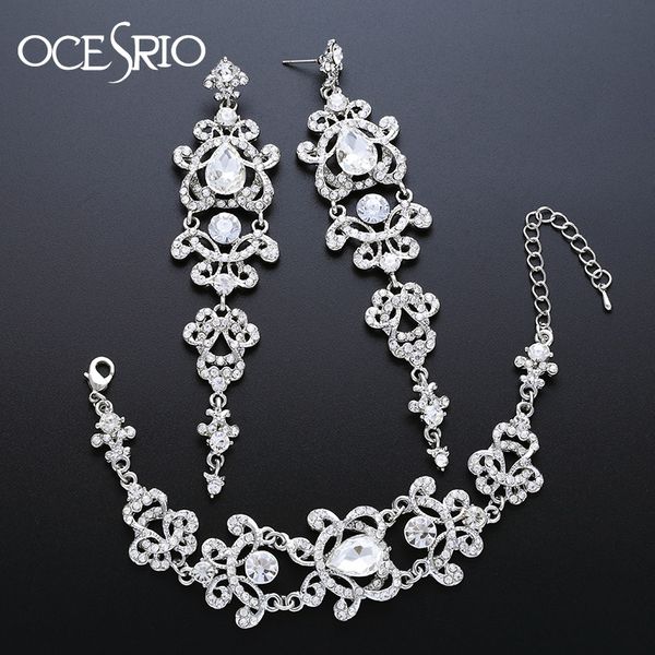 

ocesrio luxury jewelry sets silver color zircon big long earring hanging bracelets for women wedding sets of jewelry brt-a52
