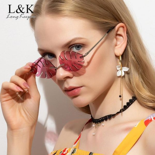 

longkeeper vintage steampunk sunglasses women leaf shape rimless candy color sun glasses fashion retro metal frameless eyewear, White;black