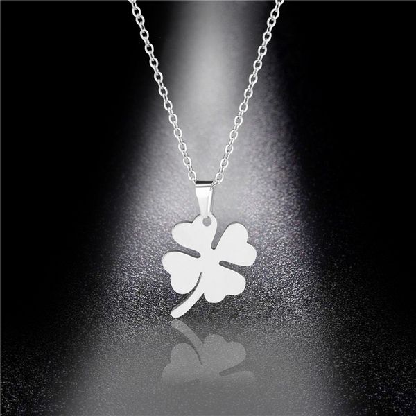 

pendant necklaces girls classic stainless steel hollow lucky four-leaf clover necklace female temperament wild leaf jewelry, Silver