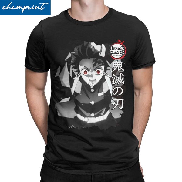 

funny kamado tanjirou t-shirts men crewneck pure cotton t shirts demon slayer anime short sleeve tees summer clothing
