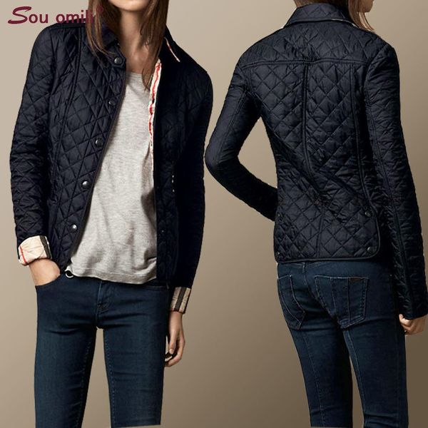 

Quilted Cotton-padded Jacket Women Black Lozenge Winter Jacket Plus size Coat femininas chaqueta Pockets Outerwear Y200101