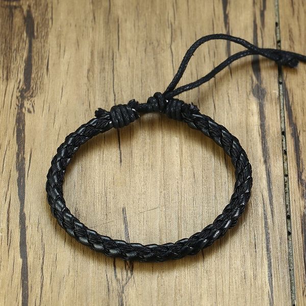 

tennis men adjustable braided leather bracelet in black, Golden;silver