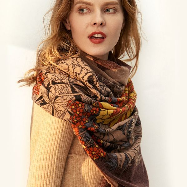 

ladies wool scarf and shawls flower printed long scarves wraps 100% pure wool wraps 180x130cm long blanket scarf, Blue;gray