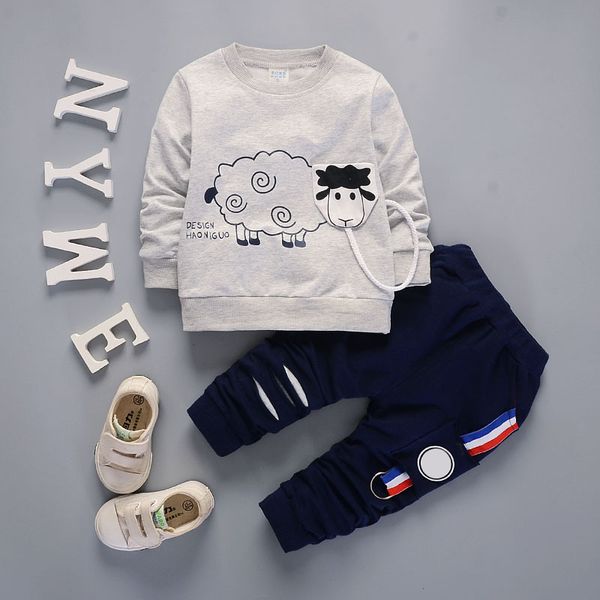 

new fashion baby kids boys outfits sets clothing animal printed o-neck + trousers infant clothes suits, White