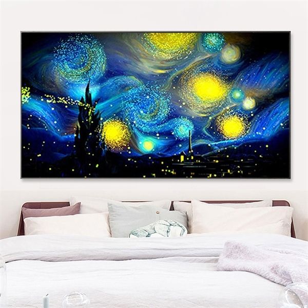 

rhinestones special shaped diamond painting diy 5d full drill round cross home decor "oil starry sky" 0924