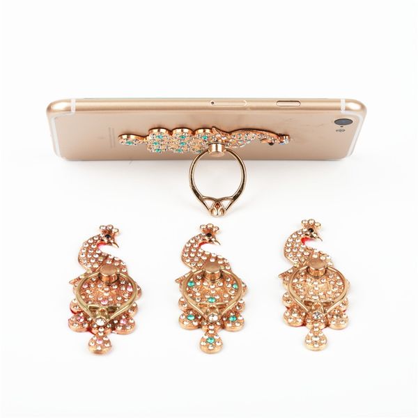 

universal luxury peacock diamond finger ring phone holder mount for iphone 7 8 x xr for samsung mobile phones tablet dock
