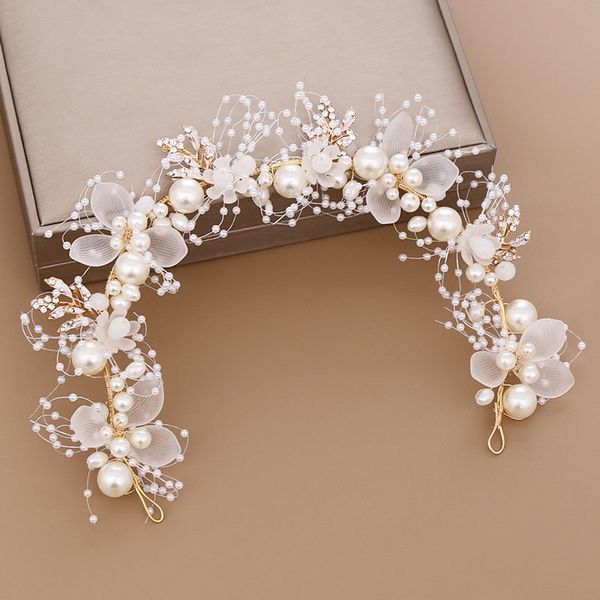 

acrddk handmade bridal flower faux pearl crystal leaves wedding headband women hairband children hair accessories sl, Golden;silver