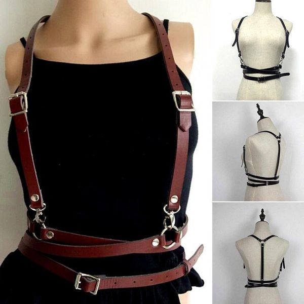 

luxury fashion punk belt 2020 harajuku o-ring garters faux leather body bondage cage sculpting harness waist belt straps, Black;brown